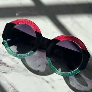 Round Red & Mint Thick Framed Sunglasses